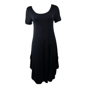 Piphany Dress Womens Size XS Solid All Black Short Sleeve Pockets‎ Flowy